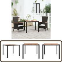 Table de jardin plateau en bois Noir Résine tressée bois massif - Table De Jardin - Table Extérieure - Mobilier De Jardin - Table En Bois - Table