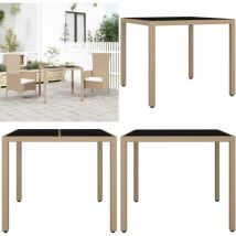 Table de jardin plateau en verre Résine tressée verre trempé - Table De Jardin - Table Extérieure - Mobilier De Jardin - Table En Verre - Table