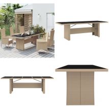 Table de jardin plateau en verre Résine tressée verre trempé - Table De Jardin - Table Extérieure - Mobilier De Jardin - Table En Verre - Table En