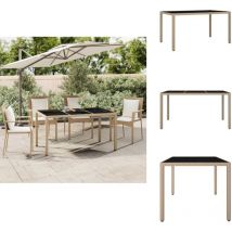Table de jardin plateau en verre Résine tressée verre trempé - Table De Jardin - Table Extérieure - Mobilier De Jardin - Table En Verre - Table