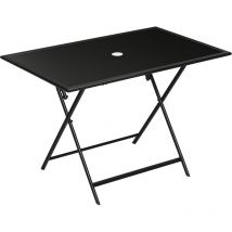 Table de jardin pliable 6 places - espace parasol - dim. 110 x 70 x 70 cm - métal époxy plateau verre trempé noir