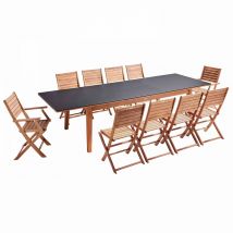 Oviala - Ensemble table de jardin extensible en eucalyptus avec 10 assises