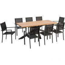 Oviala - Table de jardin rectangulaire et 8 chaises en aluminium et acacia