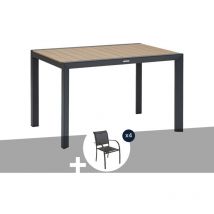 Hesperide - Table de jardin rectangulaire alu Evasion 4 places effet bois + 4 fauteuils Piazza - Hespéride