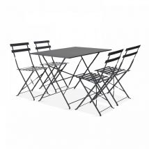Table de jardin bistrot et 4 chaises pliantes en acier gris