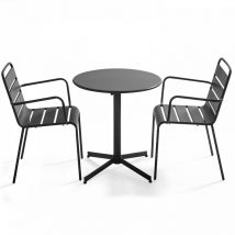 Oviala - Ensemble table de jardin et 2 fauteuils métal anthracite - Palavas