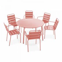 Oviala - Ensemble table de jardin ronde et 6 fauteuils acier argile - Palavas