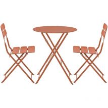 Table de terrasse ronde pliante et 2 chaises pliantes terracotta