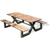 Paris Garden - vancouver - Table de jardin en aluminium anthracite et plateau hpl effet bois