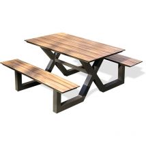 Paris Garden - vancouver - Table de jardin en aluminium anthracite et plateau hpl effet bois