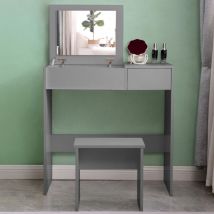 Llb Living Life Bed - Coiffeuse table de maquillage grise avec miroir et tabouret Nicole Grey