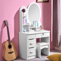 Llb Living Life Bed - Coiffeuse et table de maquillage pour chambre avec tabouret miroir rond Babette