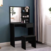 Llb Living Life Bed - Coiffeuse table de maquillage noire avec miroir tiroir et tabouret Mayca Black