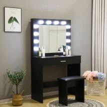Llb Living Life Bed - Coiffeuse table de maquillage noire avec tabouret miroir à led Gaia Black