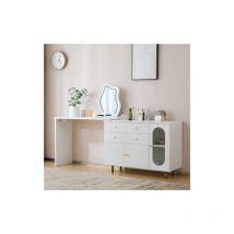 Table de maquillage, table de maquillage avec miroir et éclairage, table rétractable, réglable à gauche et à droite, éclairage LED tricolore,