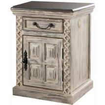 Massivmoebel24 - Table de nuit 45x40 Manguier ciré Blanc antique castle-antik 259