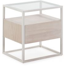 Fijalo - Table de nuit 50x40x55 verre/bois blanc/blanc délavé