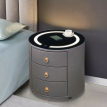 Clipop Table De Nuit Avec 3 Tiroirs, Table De Nuit Intelligente Avec Station De Recharge Sans Fil, Éclairage Led Réglable, Surface En Similicuir, Noir