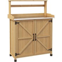 Outsunny - Table de rempotage jardinage - étagères, 2 portes avec étagère - plateau tôle acier galvanisé - bois sapin pré-huilé