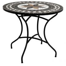 Pegane - Table de repas ronde en mosaique coloris noir - d. 90 x h. 75 cm