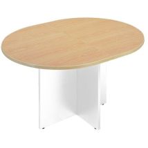 Sans Marque - Table de réunion ovale 140 cm plateau hêtre pieds croix blanc Essens - Maxiburo