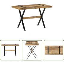 Devenirriche - The Living Store Table à manger 120x60x76 cm bois de manguier brut - Table à Manger Industrielle - Table à Manger Bois Massif - Table