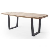 Pegane - Table de salle à manger rectangulaire en bois d'acacia coloris naturel, pieds en métal peint coloris anthracite - longueur 180 x hauteur 77