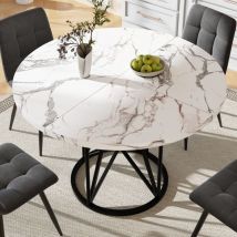 Tanant - Table de salle à manger ronde 100x76cm, structure géométrique noire, hauteur réglable, plateau en mdf marbré, convient pour salle à manger