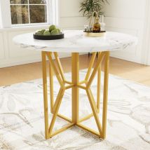 Tanant - Table de salle à manger ronde 80x76cm, structure en métal, plateau en mdf marbré avec pieds réglables, idéale pour salle à manger et salon,