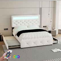 Okwish - Lit capitonné 140200cm (90190cm), lit double, lit plateforme, lit capitonné avec lit gigogne et 2 tiroirs, table de chevet avec barre