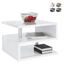 Web Furniture - Table basse salon moderne élégant 2 étagères Zeta 55 - Blanc brillant