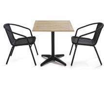 Table de jardin carré plateau bois et 2 chaises en résine
