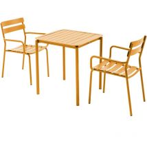 Oviala - Ensemble table de terrasse 70cm et 2 fauteuils jaune moutarde