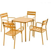 Oviala - Ensemble table de terrasse 70cm et 4 fauteuils jaune moutarde
