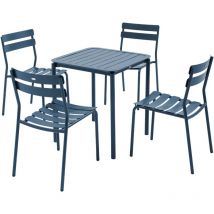 Ensemble table de terrasse 70cm et 4 chaises bleu foncé