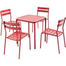 Ensemble table de terrasse 70cm et 4 chaises rouge foncé