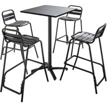 Oviala - Table de jardin mange-debout et 4 chaises en aluminium gris