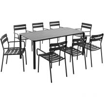 Ensemble table de jardin et 8 fauteuils noir