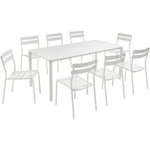 Ensemble table de jardin et 8 chaises blanc