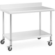Royal Catering - Table de travail à roulettes inox avec rebord 60 x 120 cm 158 kg