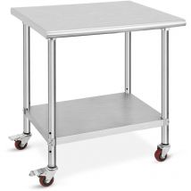 Lunsy - Table de Travail Cuisine 76x61x89 cm Table de Travail Inox avec Roulettes et Freins Grande Capacite de Charge pour Preparation des Repas