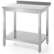 Table de travail de cuisine en acier, murale, avec rebord et étagère, 80x60cm - Hendi 811450