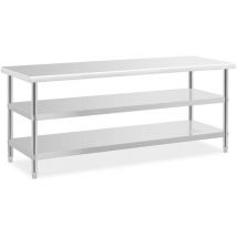 Royal Catering - Table De Travail Inox Plan Cuisine 200 x 70 x 5 cm 2 Tablettes Pieds Réglables