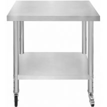 Kukoo - Table de Travail Préparation Professionelle Cuisine en Inox - 76cm x 45cm x 86cm - Plan de préparation Culinaire Chariot de Cuisine - 4 Roues