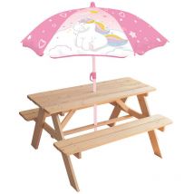 Table en Bois pour Pique-Nique avec Parasol Licorne