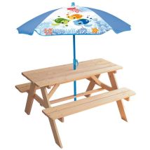 Mobilier De Jardin - Fun House - Table Pique-nique En Bois Ma Petite Carapace H.53xl.95xp.100 Cm Avec Parasol Tortue H.125x100 C