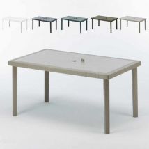 Grand Soleil - Table en Polyrotin rectangulaire 150x90 pour Jardin terrasse bar restaurant Boheme - Beige