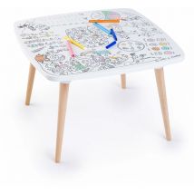 Sweeek - Table enfant à colorier L'atelier des artistes – Coloritable Les drôles de bouilles. Made in Europe. effaçable. 60x60cm. pieds ronds en