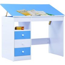 Lafomukea - Table enfant Inclinable bureau d'étude avec tiroirs pour étudier, lire, dessiner (Bleu et blanc)