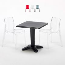 Grand Soleil - Table et 2 chaises colorées polycarbonate extérieurs Caffè
